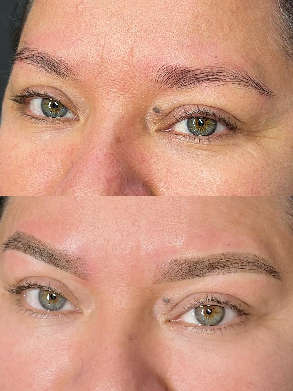 Antes e depois de micropigmentação de sobrancelhas
